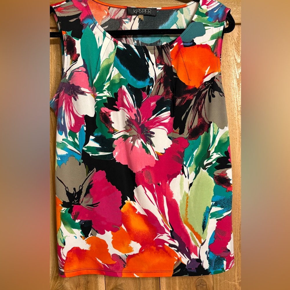 KASPER Vibrant Floral Print Shell Top - L